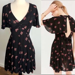 uo floral cape sleeve black dress medium